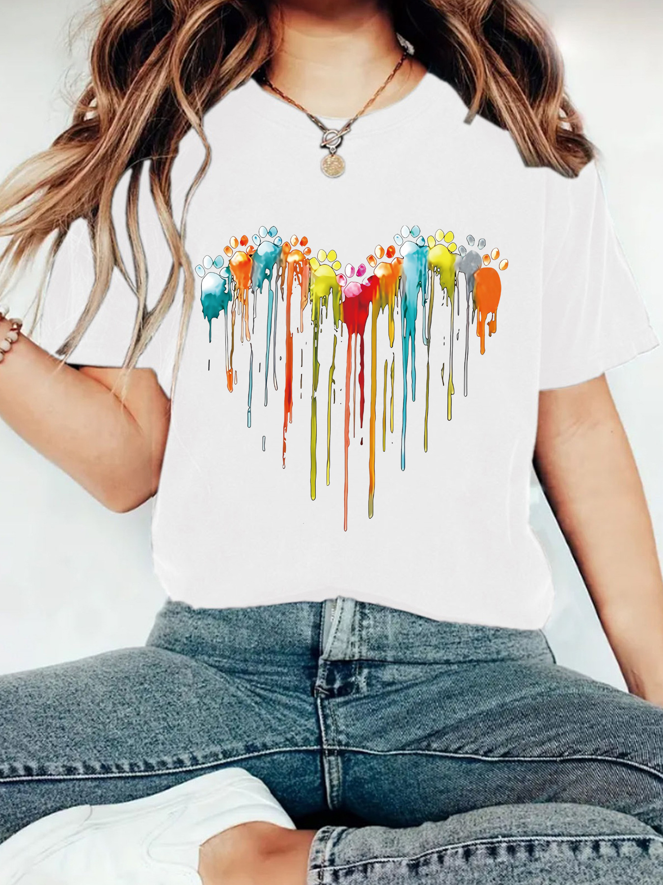 Love print new round neck short sleeved shirt - Image 7