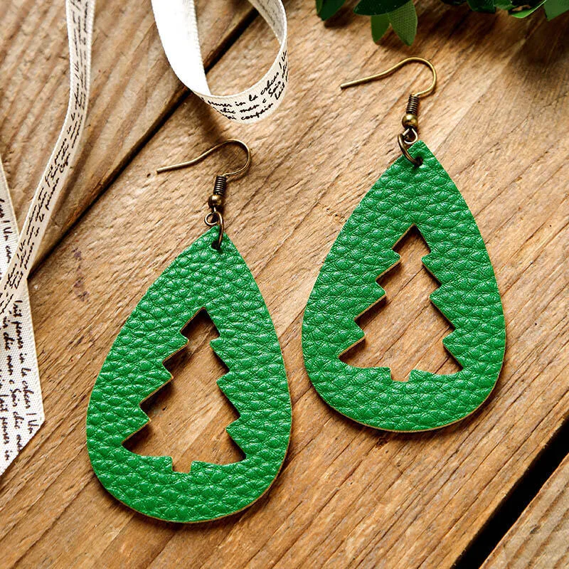 PU Leather Cutout Christmas Tree Earrings - Image 5