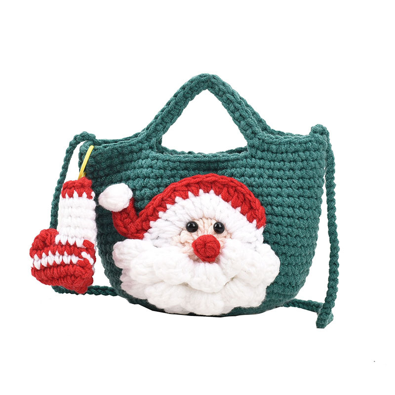 Christmas pure handmade woolen knitted bag new style women's bag fashionable versatile shoulder bag Santa Claus finished bag - Image 7