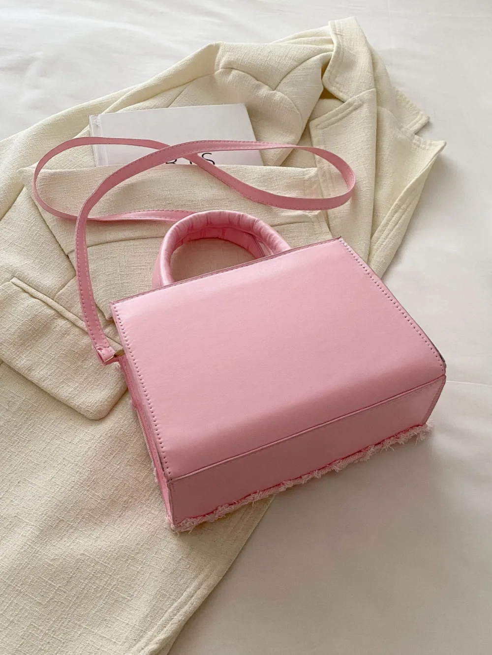 Raw Hem Denim PU Leather Handbag - Image 8