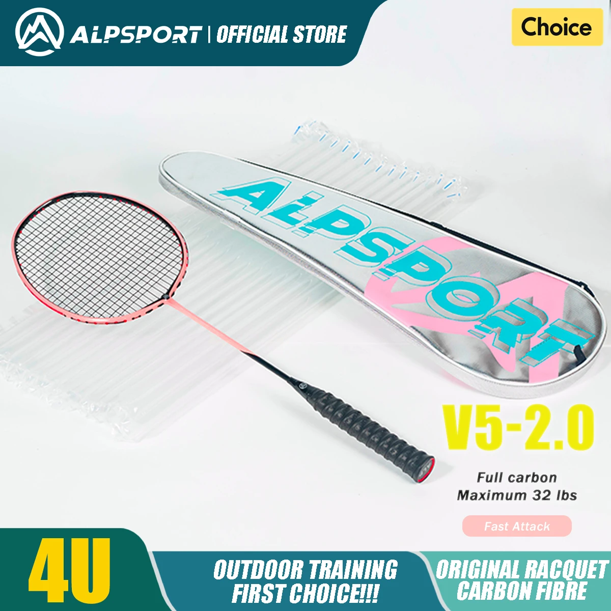 ALP V5 2.0 Badminton Racket 4U Carbon Fiber Ultra-light Buffering Technology Professional Racket New Advanced Version Alpsport - Image 7