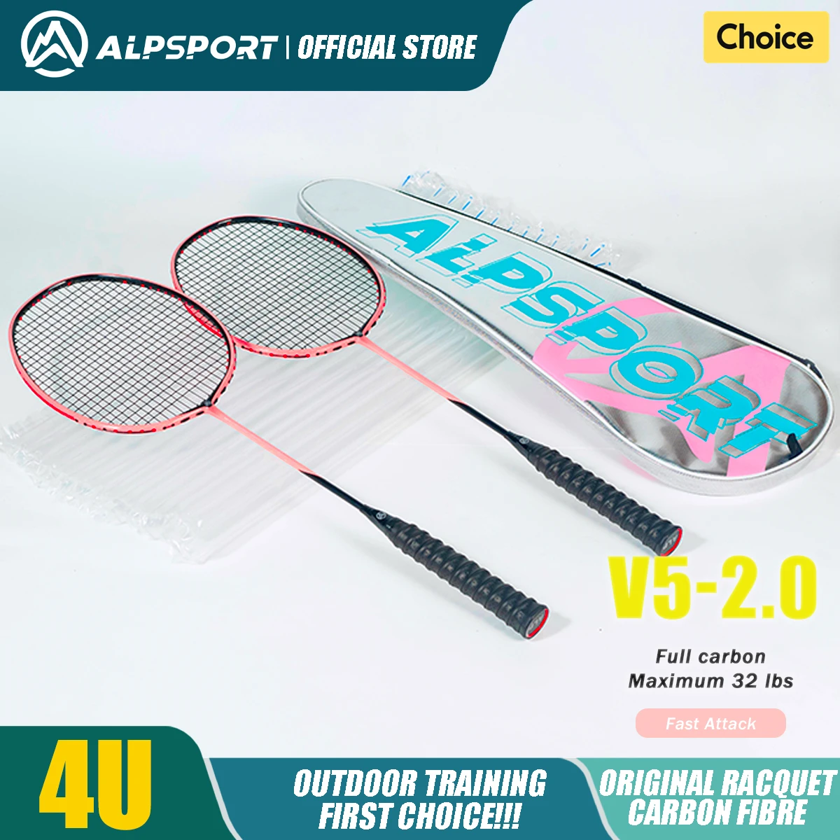 ALP V5 2.0 Badminton Racket 4U Carbon Fiber Ultra-light Buffering Technology Professional Racket New Advanced Version Alpsport - Image 12