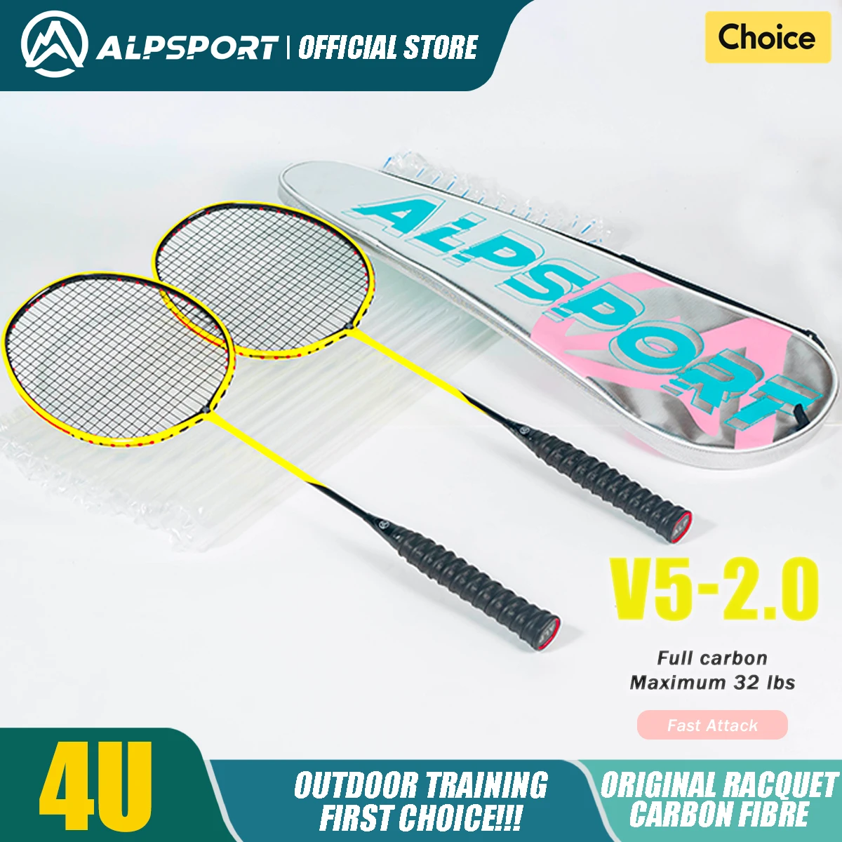ALP V5 2.0 Badminton Racket 4U Carbon Fiber Ultra-light Buffering Technology Professional Racket New Advanced Version Alpsport - Image 10