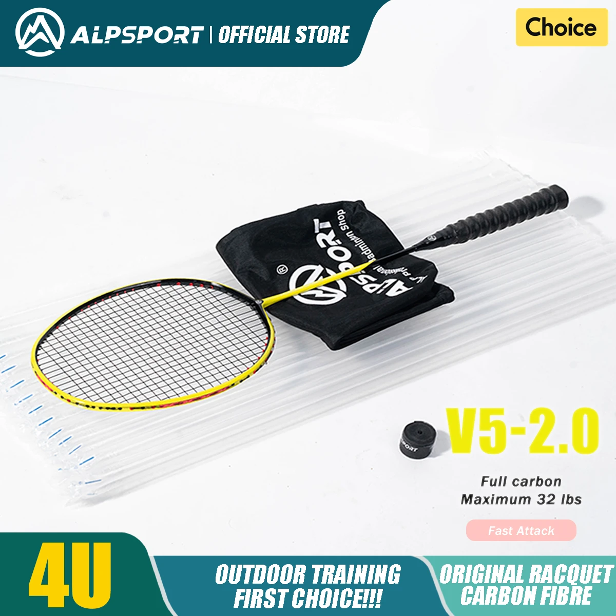 ALP V5 2.0 Badminton Racket 4U Carbon Fiber Ultra-light Buffering Technology Professional Racket New Advanced Version Alpsport - Image 13