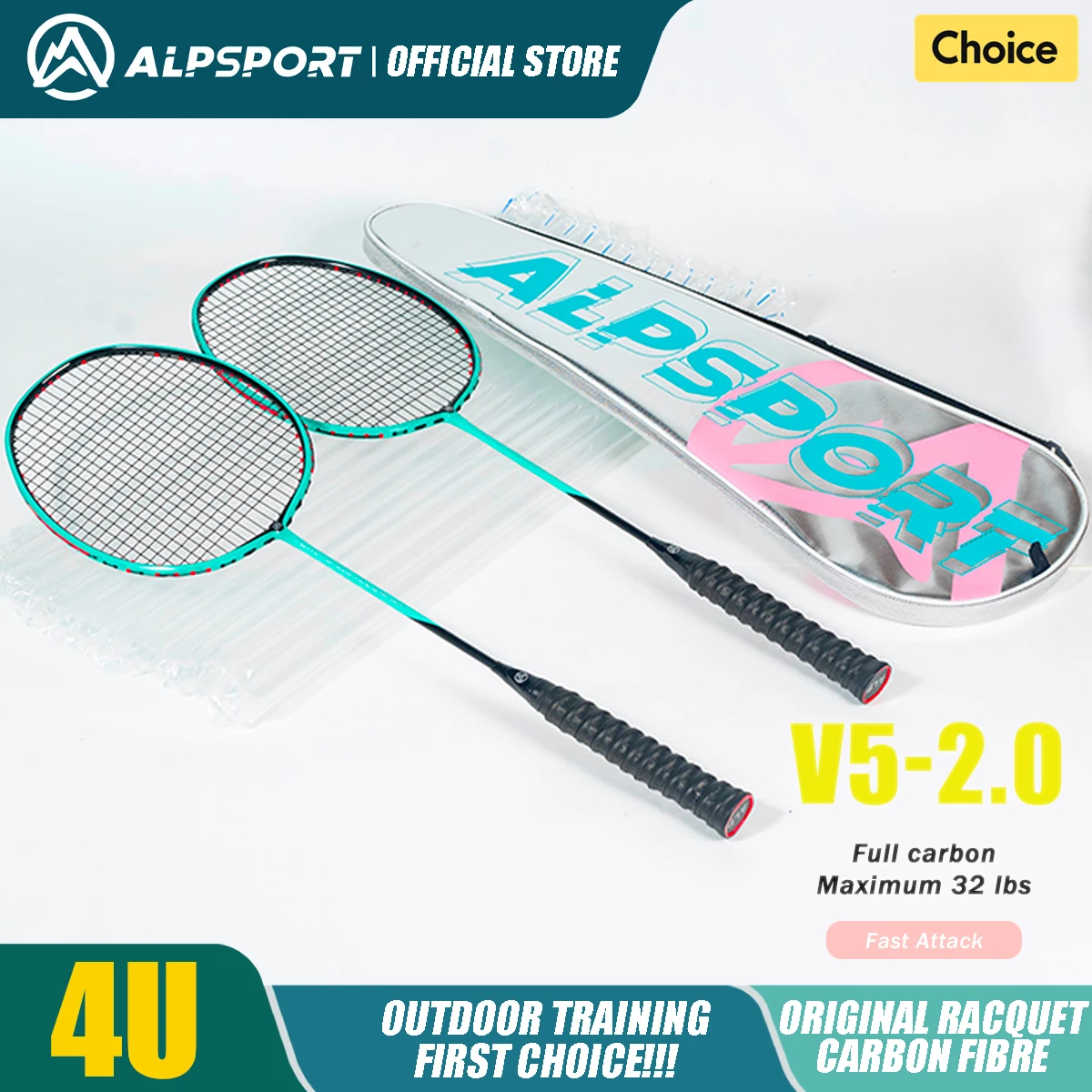 ALP V5 2.0 Badminton Racket 4U Carbon Fiber Ultra-light Buffering Technology Professional Racket New Advanced Version Alpsport - Image 14