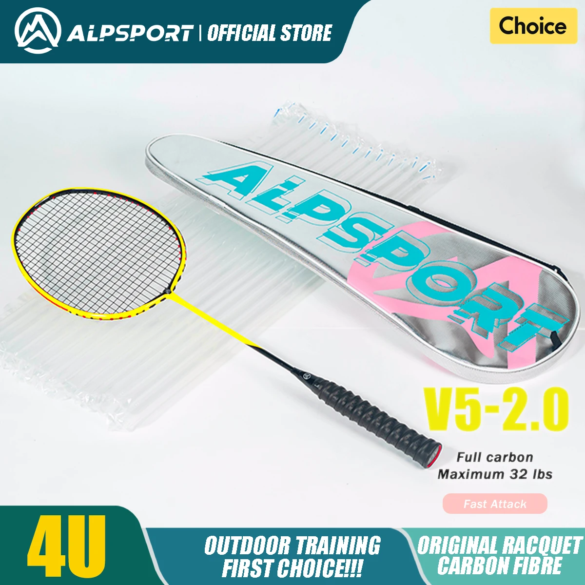 ALP V5 2.0 Badminton Racket 4U Carbon Fiber Ultra-light Buffering Technology Professional Racket New Advanced Version Alpsport - Image 18
