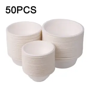 50PCS/Pack 220/350/500ml Disposable Dinnerware ECO-Friendly White Paper Bowl Disposable Tableware Outdoor Party Dining Supply